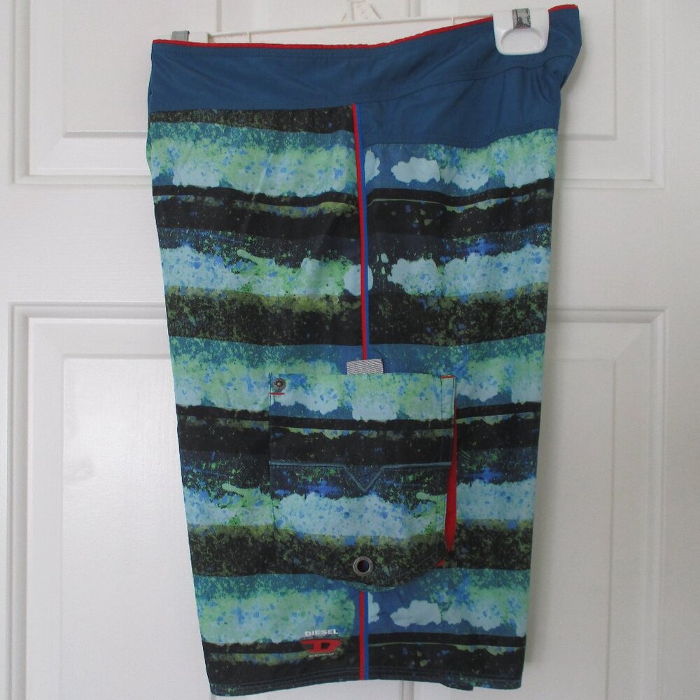Diesel Young Mens Blue/Green Swim Board Short - Size 32W*